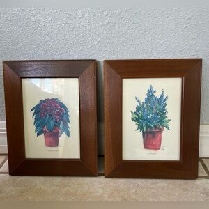 Vintage Watercolor Print Framed Plant Art Pair